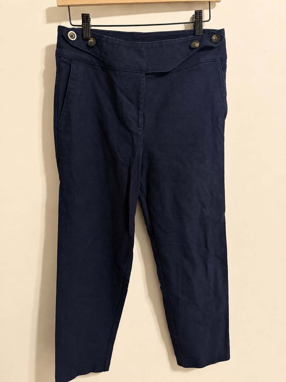 Boden Navy Blue Button Detail Trousers Size 6P Preppy